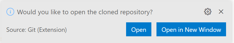 Open repository pop-up in VS Code.