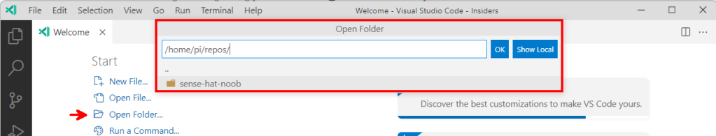 VS Code command prompt with filepath text.
