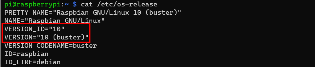 Command line text with Raspberry Pi version.