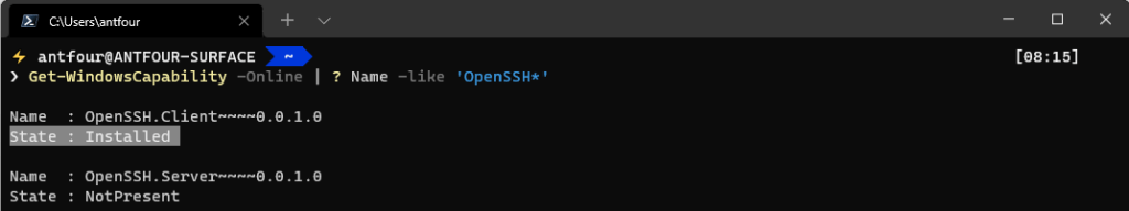 Terminal with OpenSSH installation