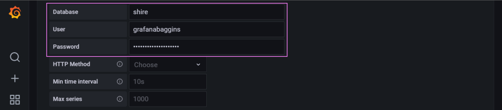 Grafana data source credential settings