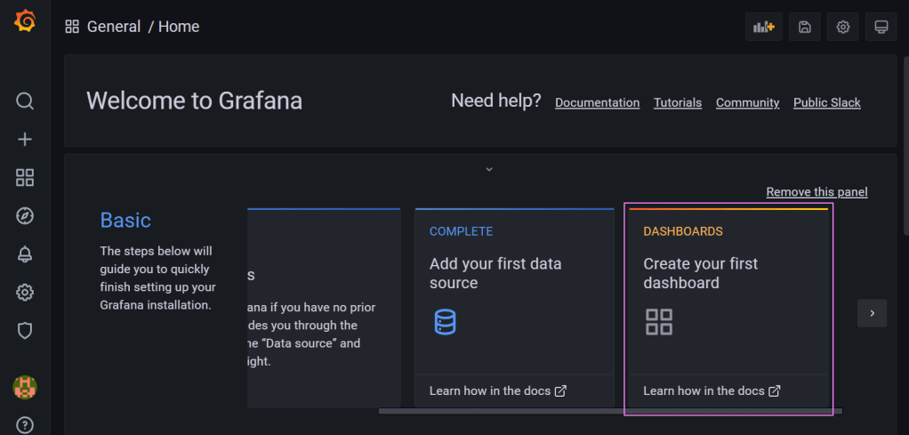 Grafana home page