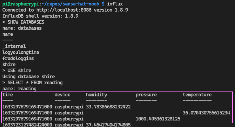 Influx queries returning results