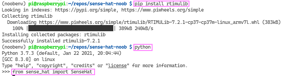 Python terminal module successful installation