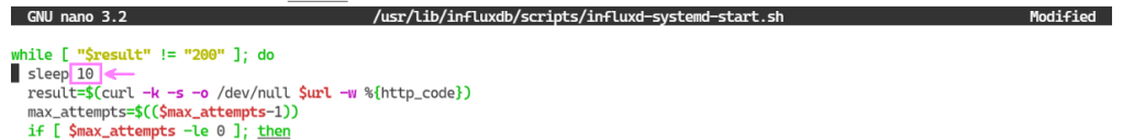 Editing influxdb systemd start sh file in nano
