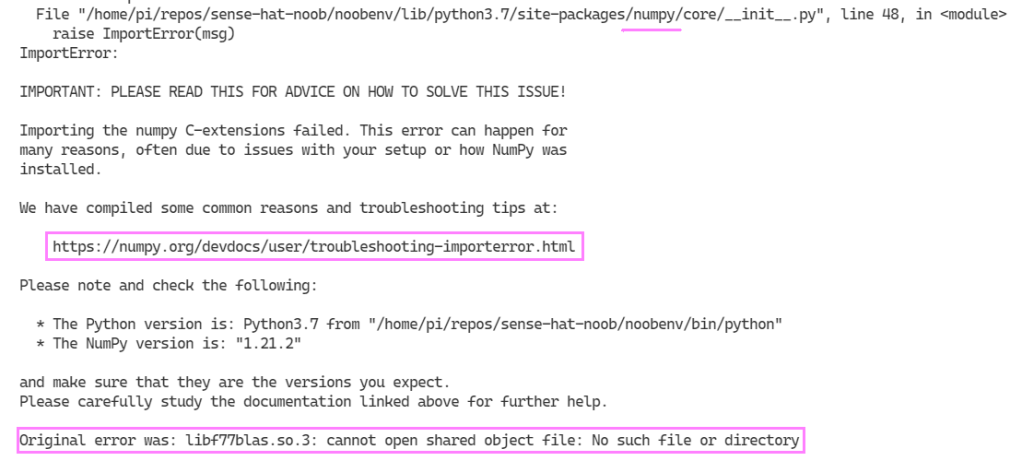 Python terminal numpy error