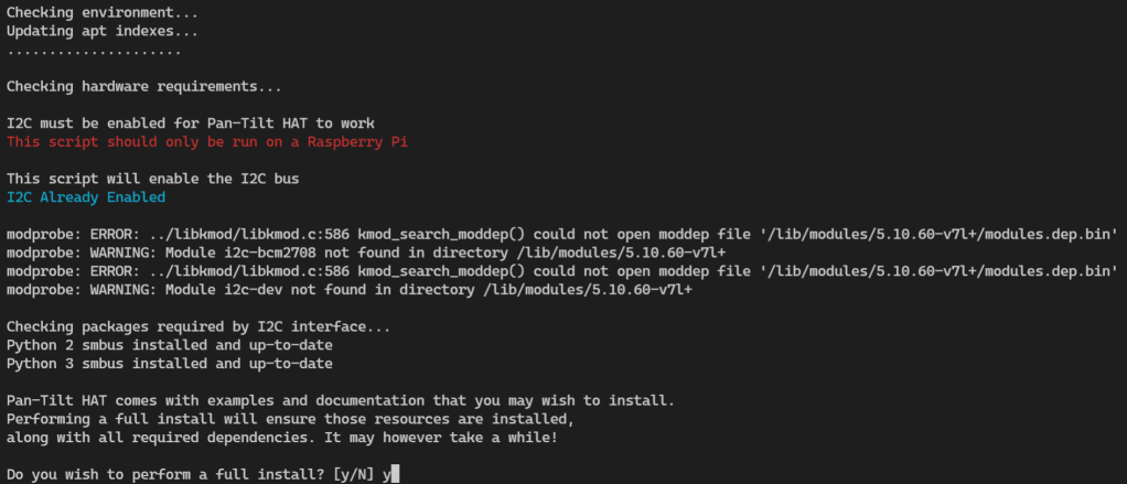 A command terminal with informational messages.