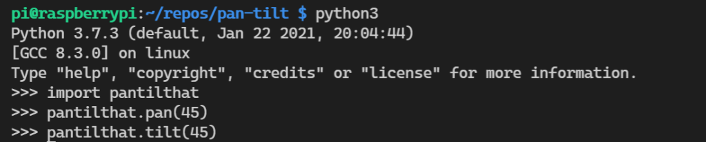 A command terminal running Python 3 interpreter displaying code with informational messages.